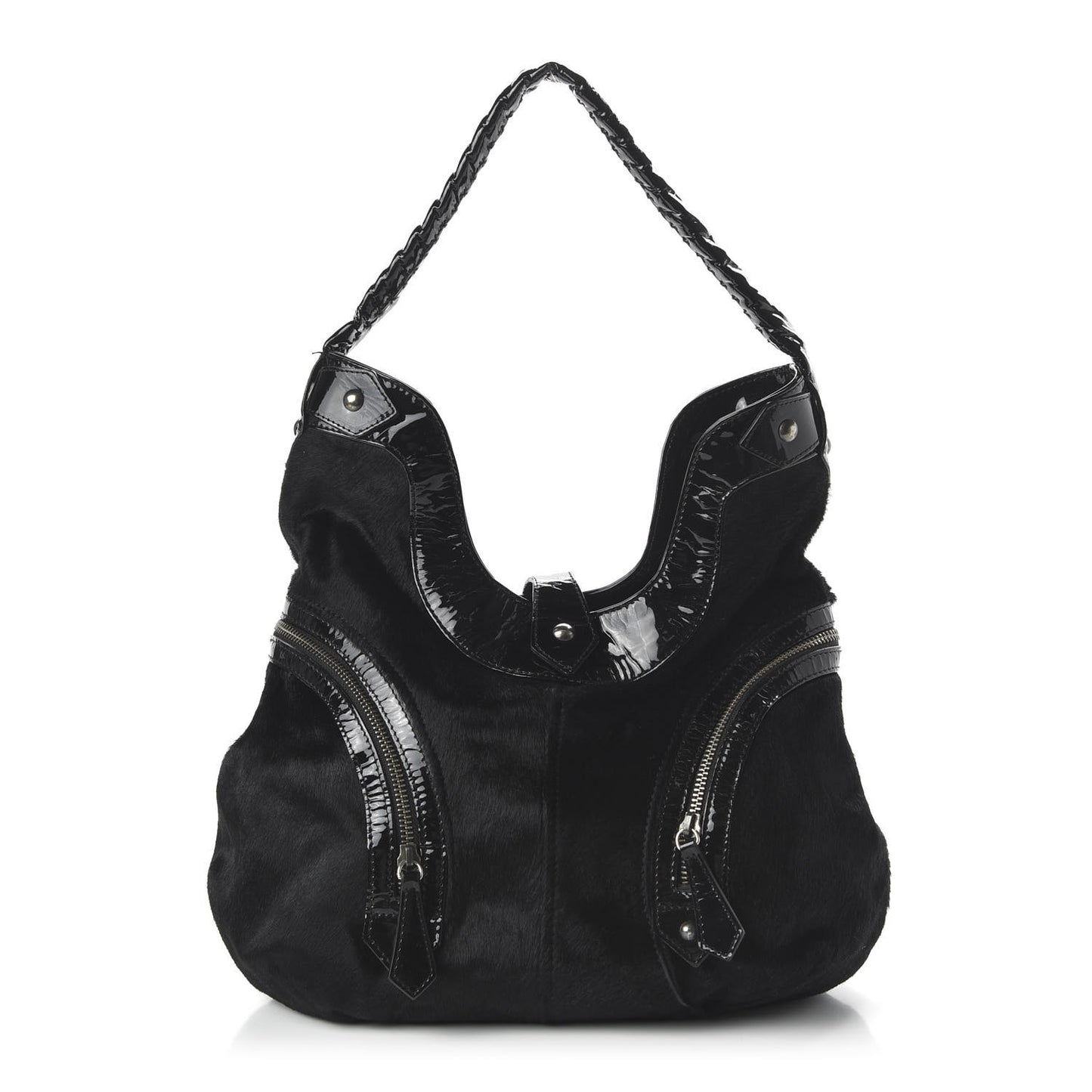 Pony Hair Patent Hobo Black