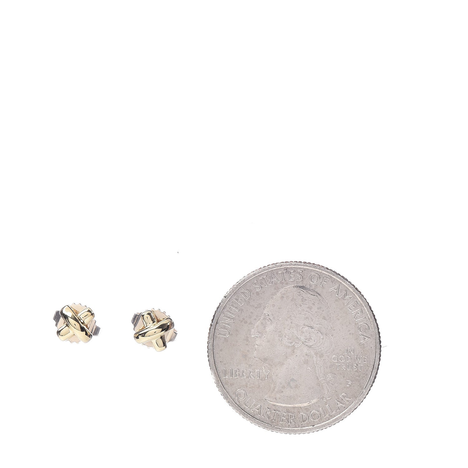 Tiffany 18K Yellow Gold 5mm Cross Stitch Earrings 2 of 5