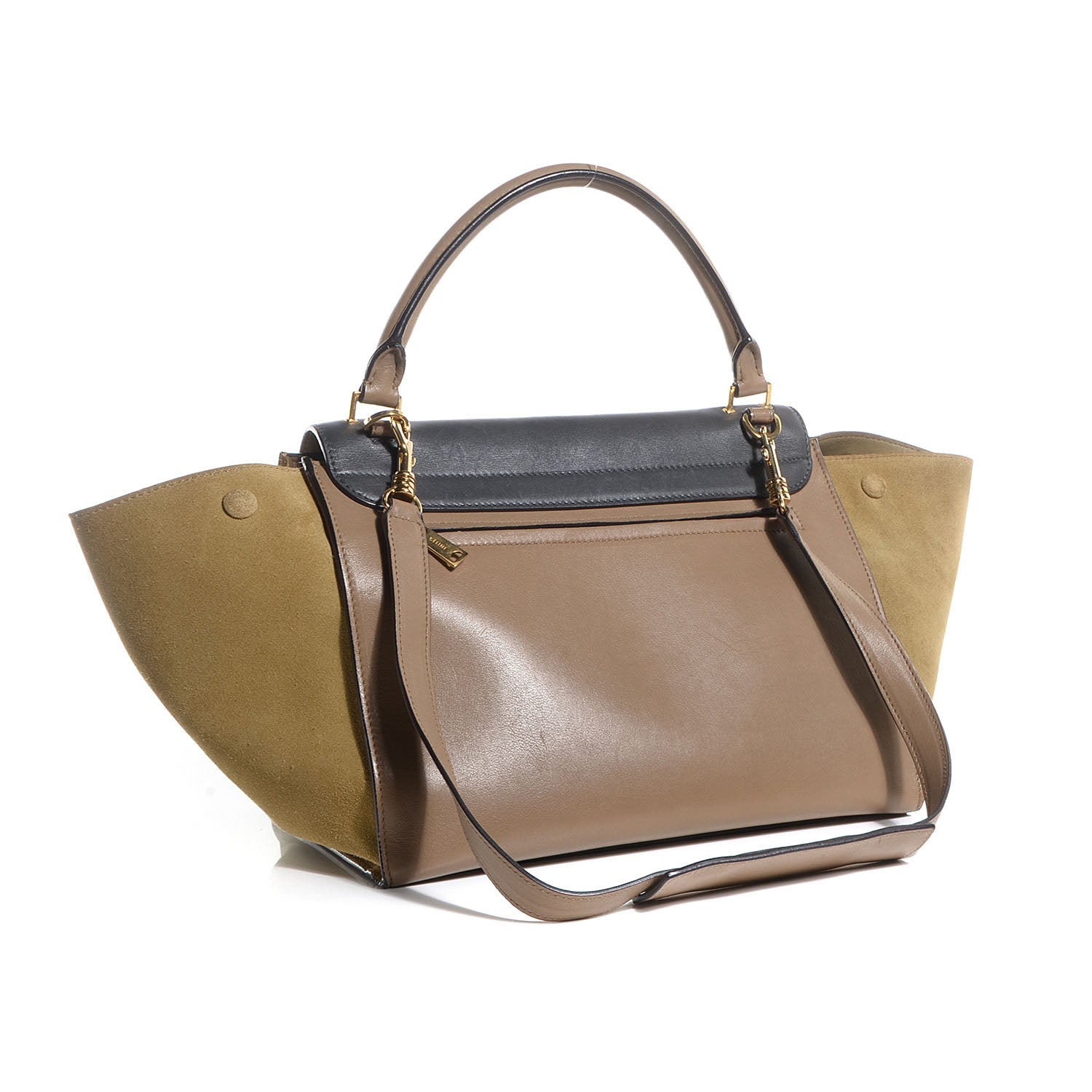 Celine Calfskin Suede Medium Tri-Color Trapeze Olive 3 of 9