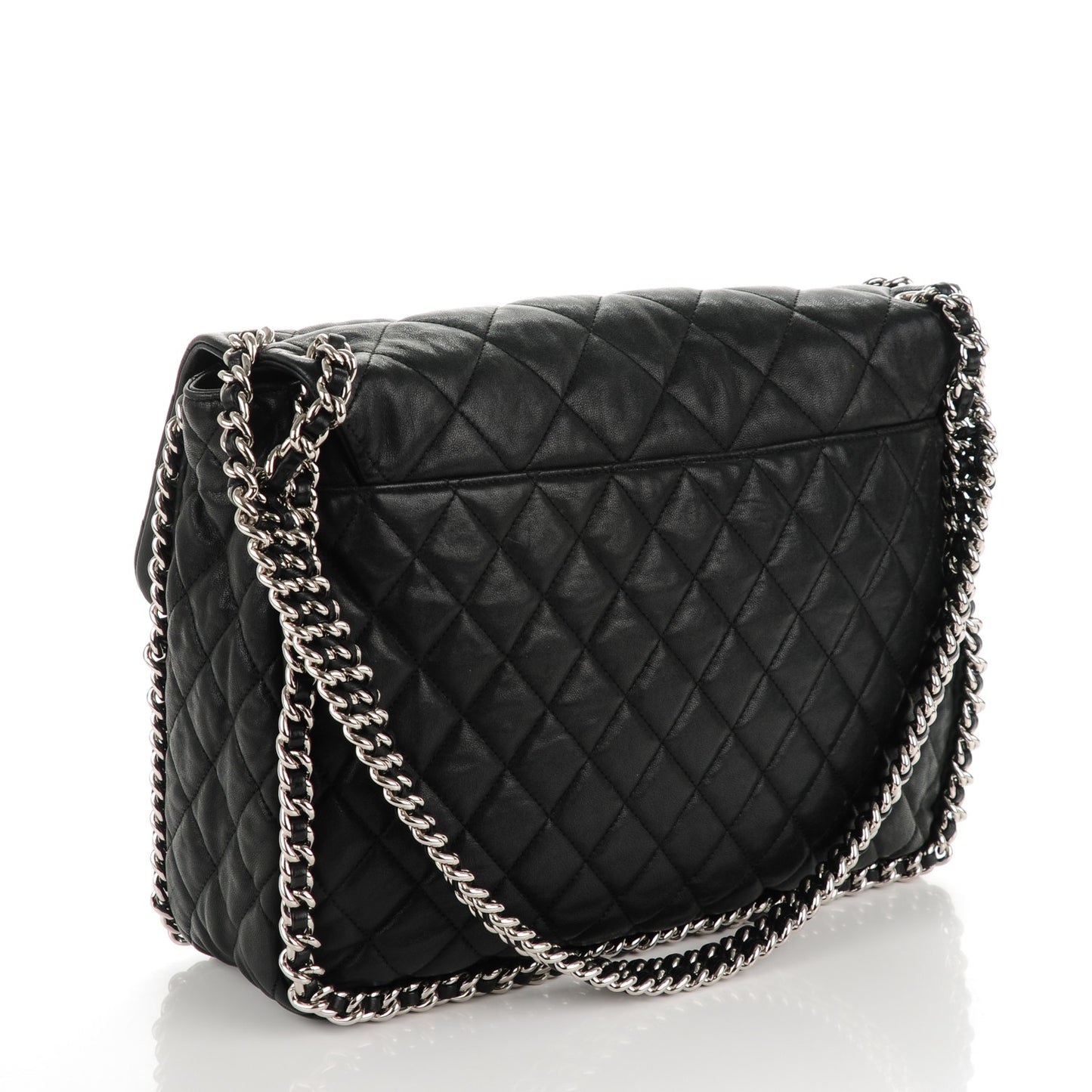 Washed Lambskin Quilted Maxi Chain Around Flap Black