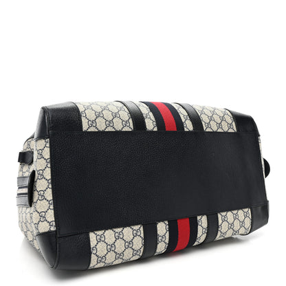 Gucci GG Supreme Monogram Textured Dollar Calfskin Web Medium Ophidia Duffle Bag Beige Blue 4 of 13