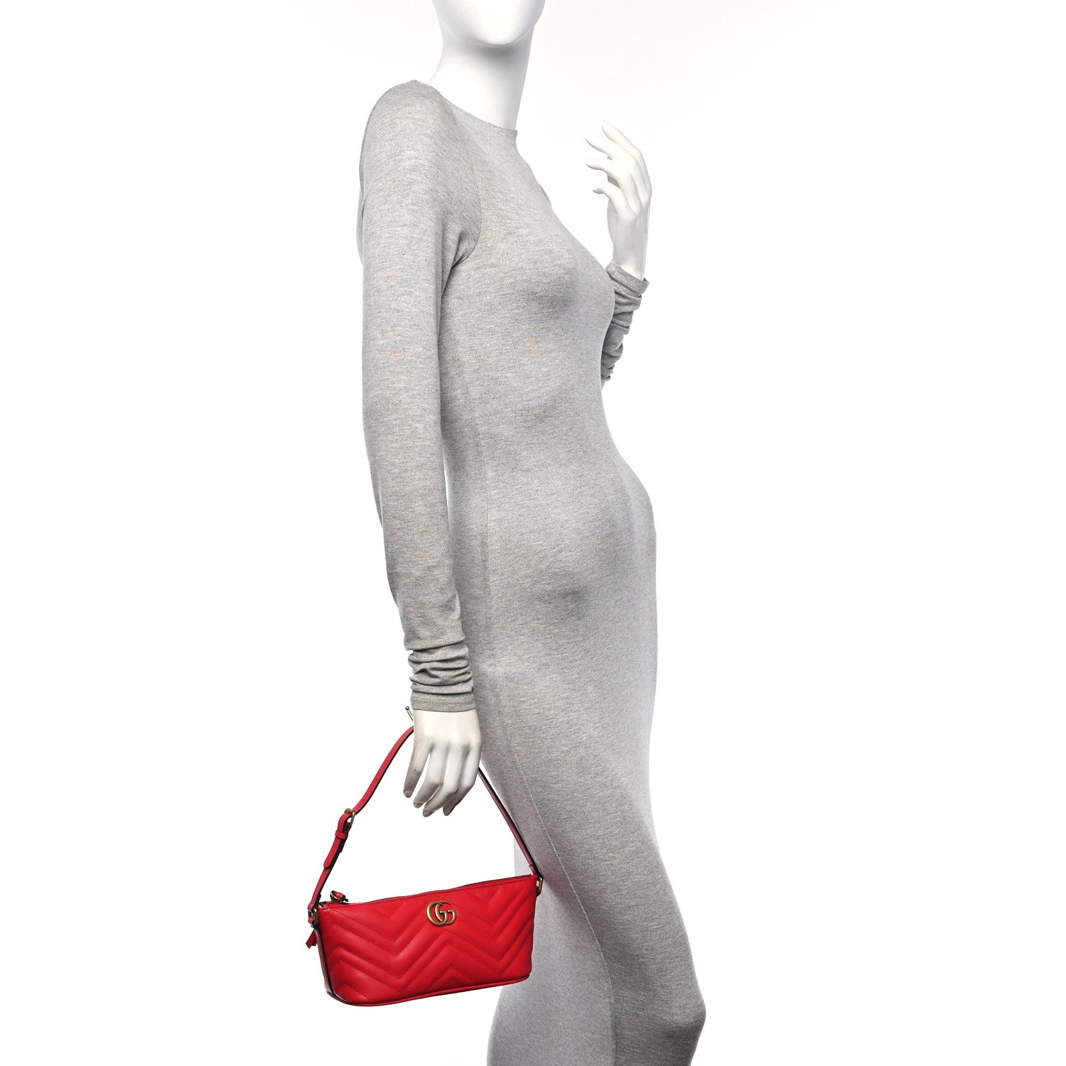 Gucci Calfskin Matelasse Chevron GG Marmont Sling Shoulder Bag Rosso 3 of 10