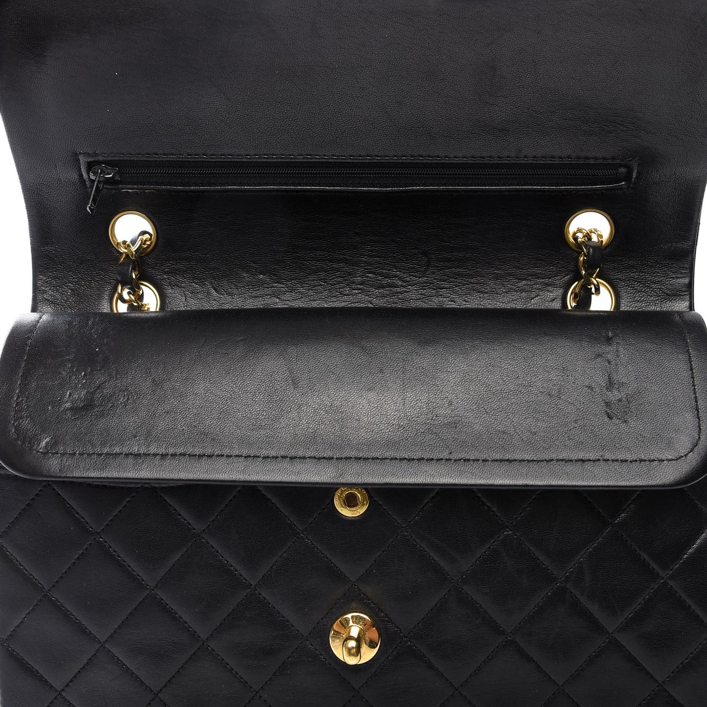 Lambskin Quilted Medium Double Flap Black