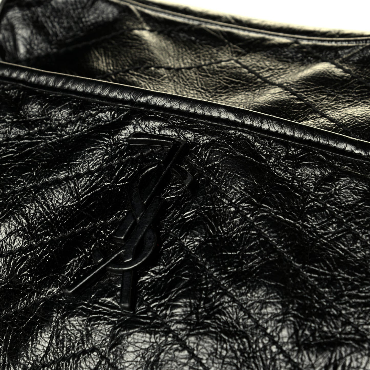 Crinkled Calfskin Matelasse Monogram Medium Niki Chain Satchel Black