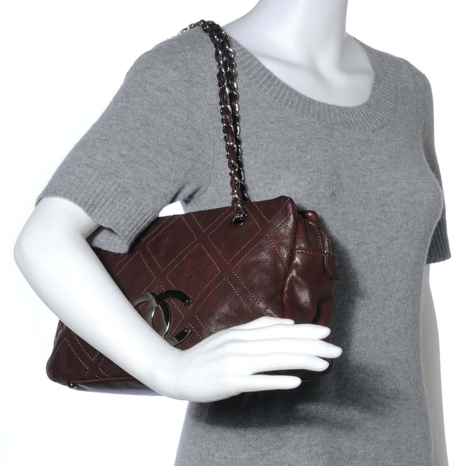 Chanel Calfskin Small Diamond Stitch Tote Brown 2 of 7
