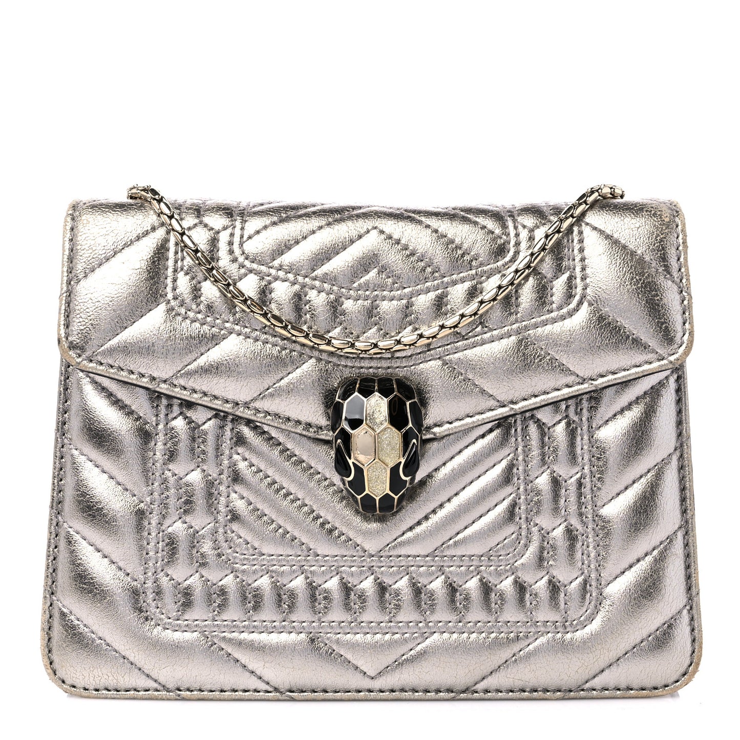 Metallic Calfskin Quilted Serpenti Forever Shoulder Bag Silver