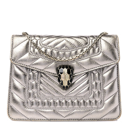 Bulgari Metallic Calfskin Quilted Serpenti Forever Shoulder Bag Silver 1 of 15