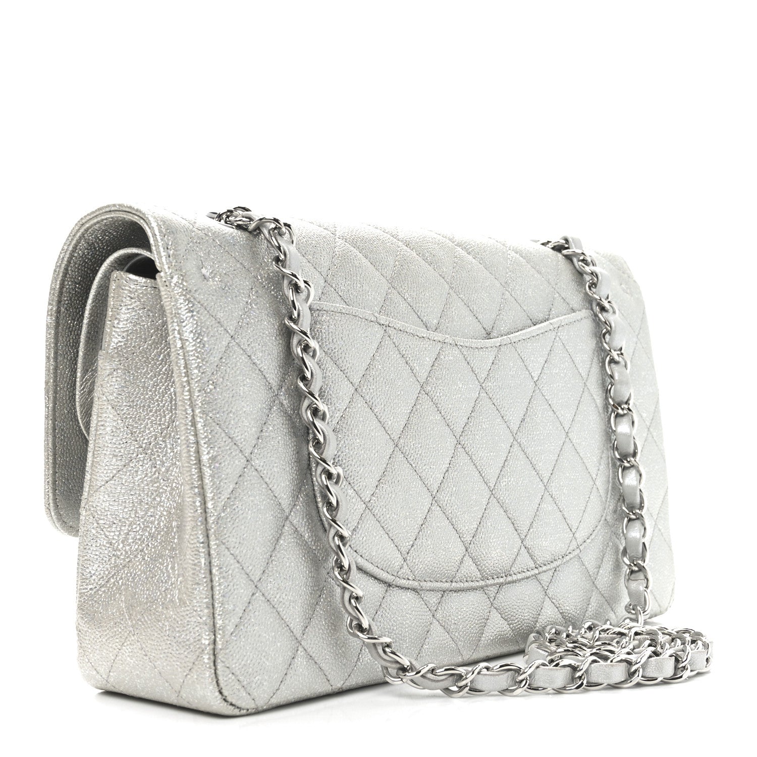 Chanel Glittered Metallic Caviar Quilted Medium Double Flap Silver 3 of 11