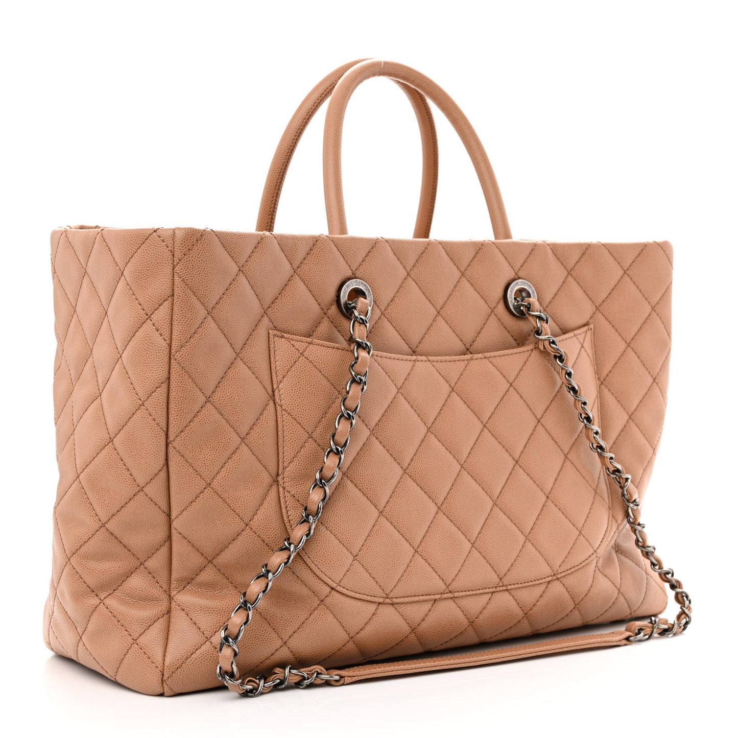 Caviar Quilted Large Coco Handle Shopping Tote Beige