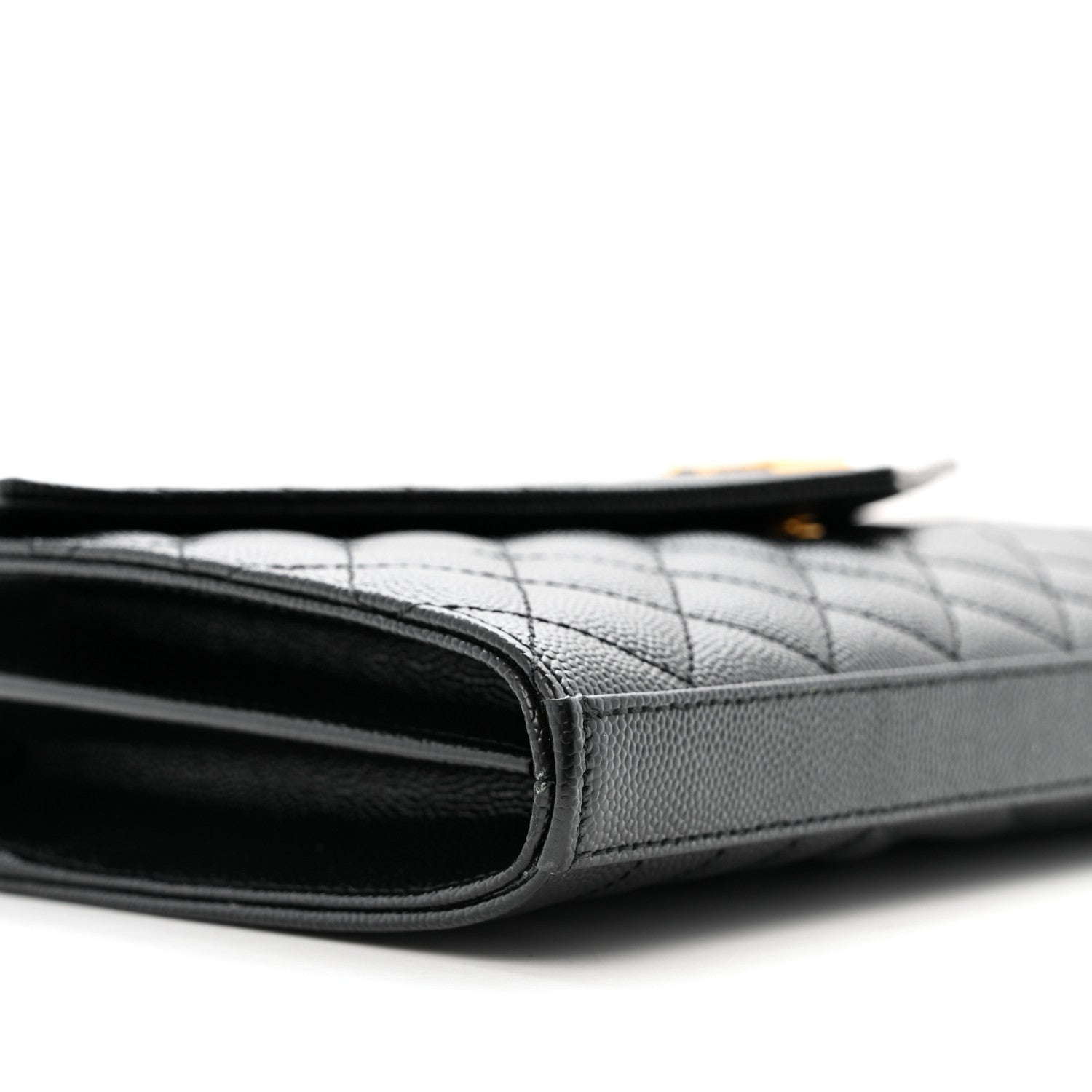 Saint Laurent Grain De Poudre Mixed Matelasse Triquilt Monogram Chain Wallet Black 9 of 13