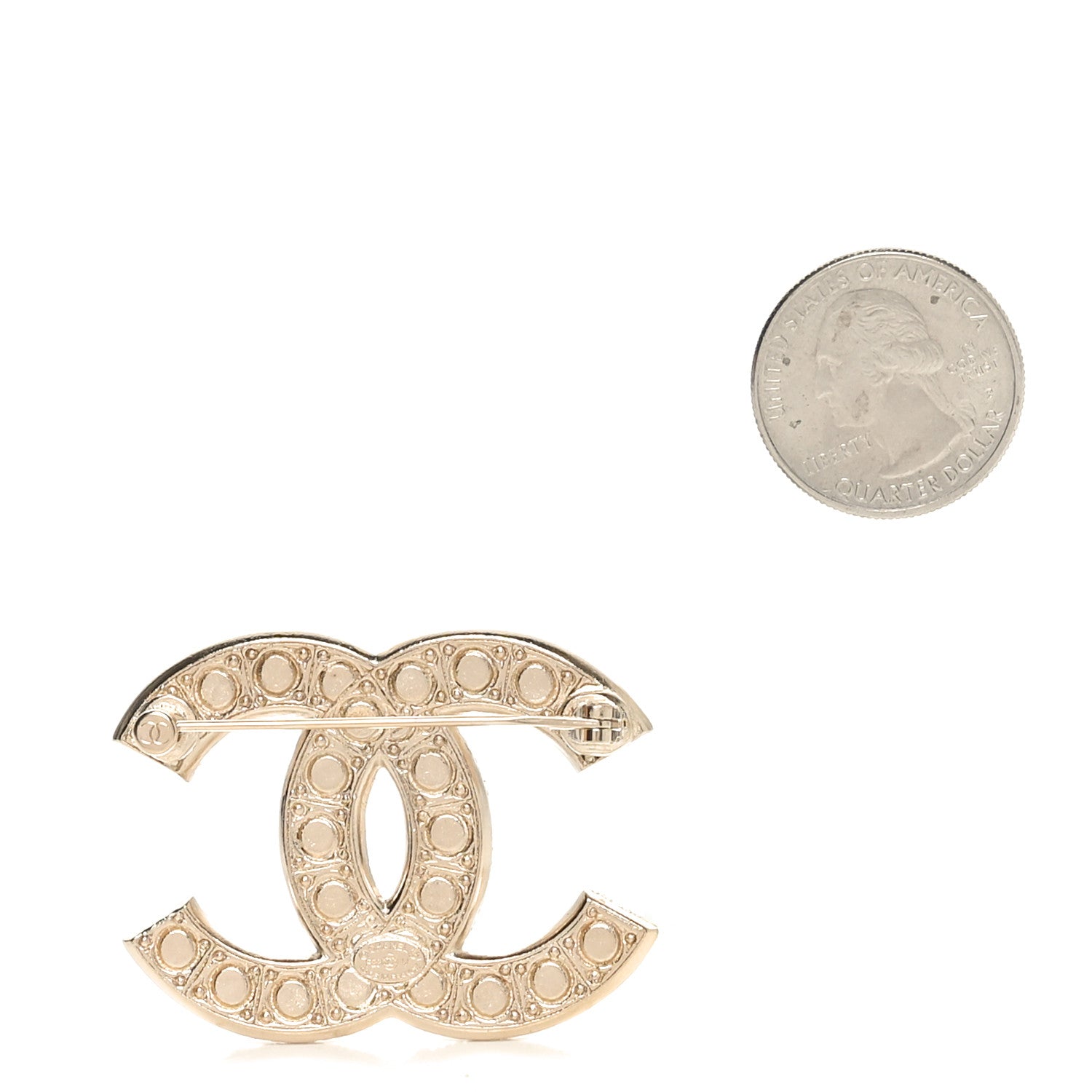 Chanel Metal Crystal Graduated Pearl CC Brooch Gold 2 of 4