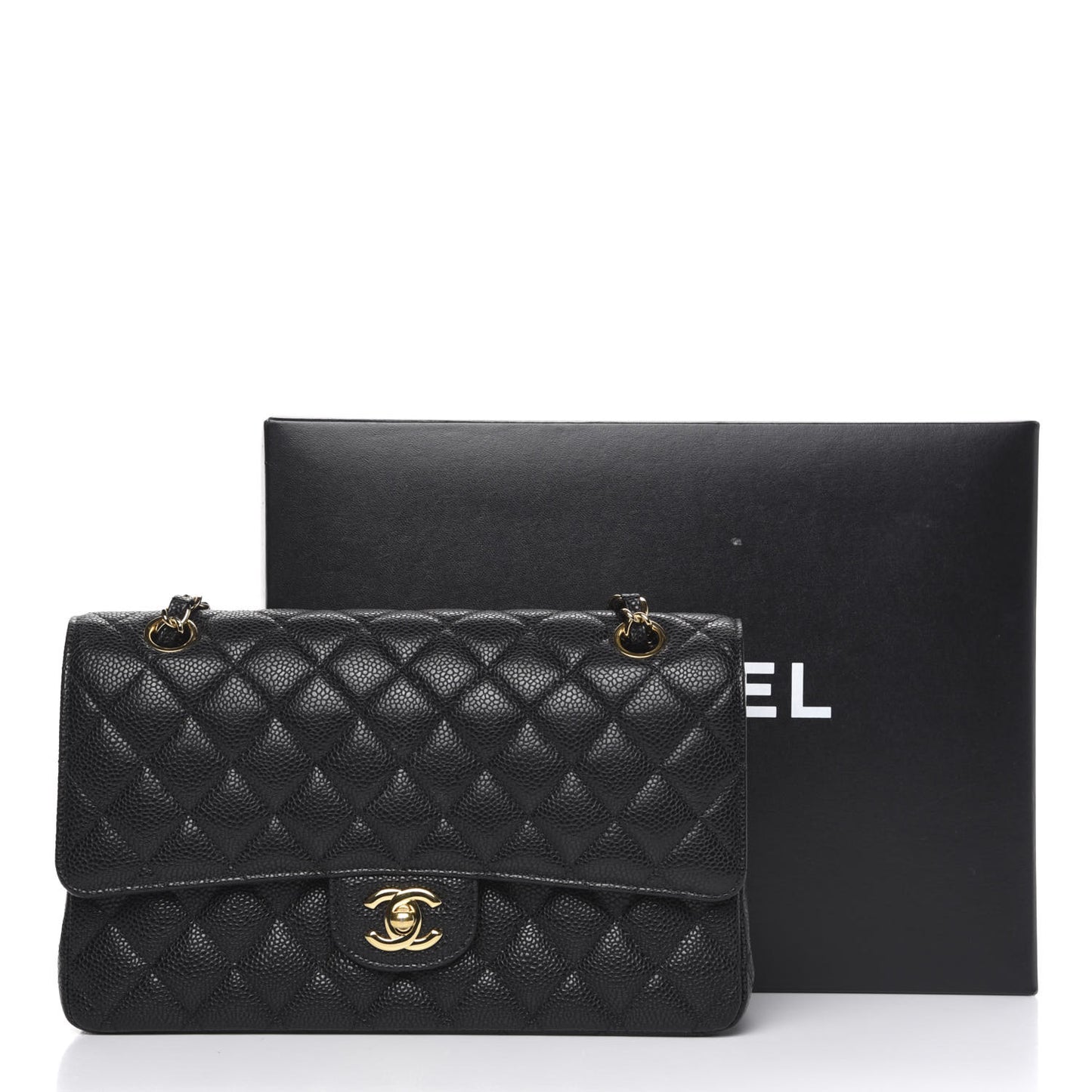 Caviar Quilted Medium Double Flap Black