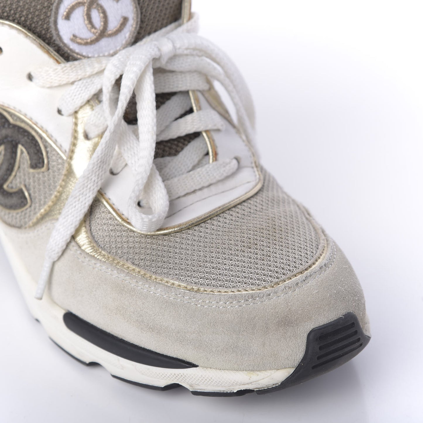 Suede Calfskin CC Sneakers 37.5 Beige Gold