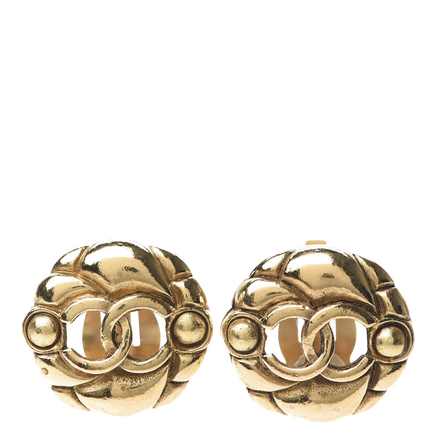 CC Button Clip On Earrings Gold