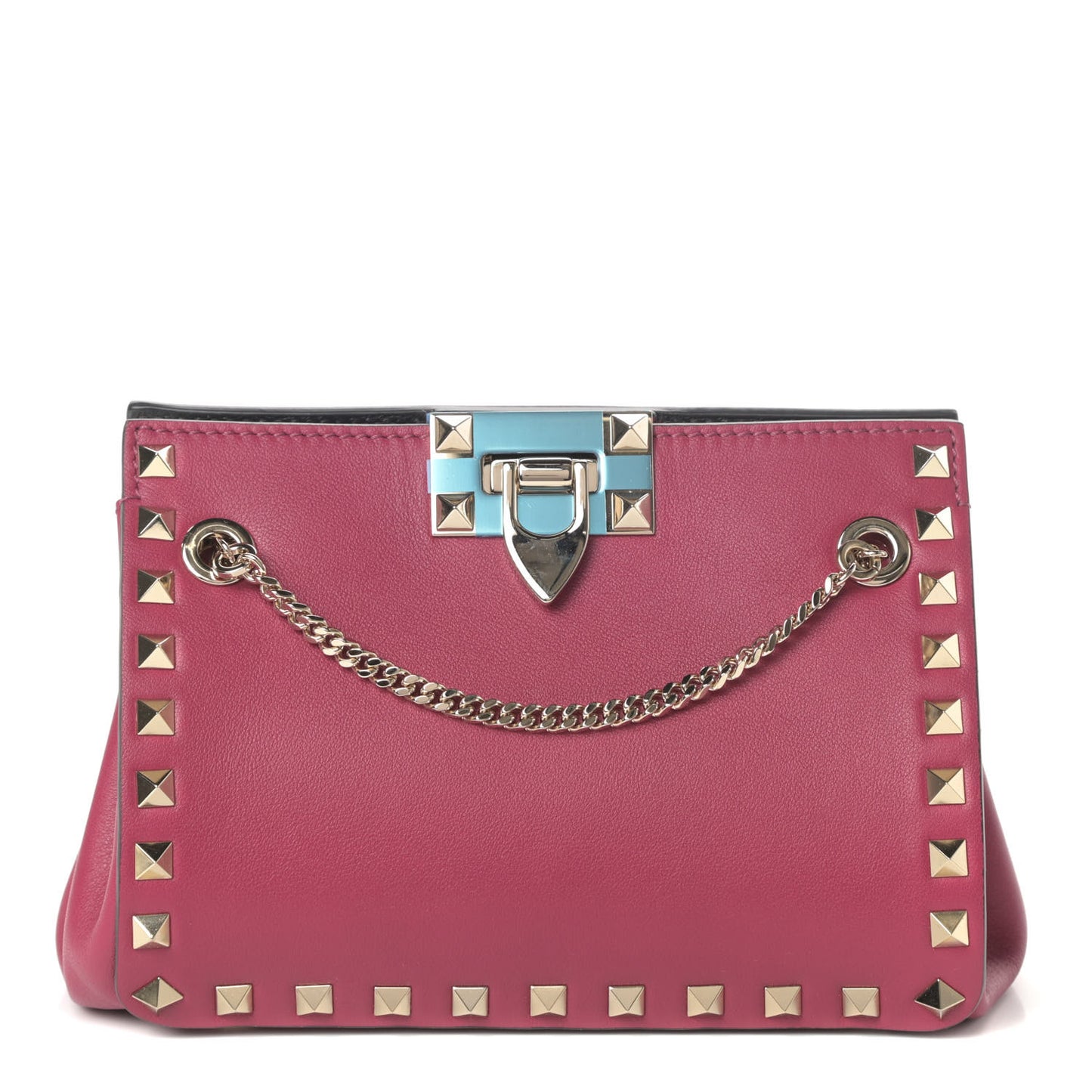 Vitello Mini Rockstud Flip-Lock Chain Shoulder Bag Raspberry