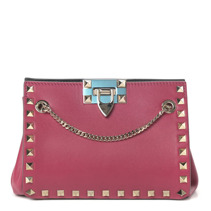 Valentino Garavani Vitello Mini Rockstud Flip-Lock Chain Shoulder Bag Raspberry 1 of 8