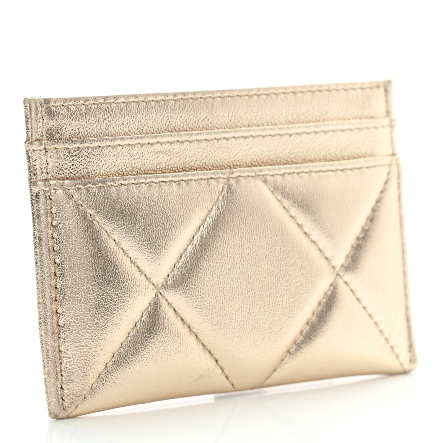 Chanel Metallic Goatskin Quilted Chanel 19 Card Holder Gold 3 of 9