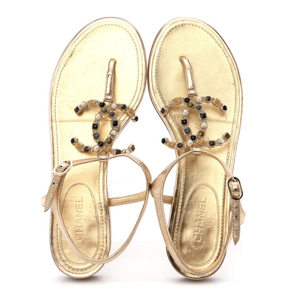 Chanel Metallized Lambskin CC Crystal Thong Sandals 38.5 Gold 2 of 9