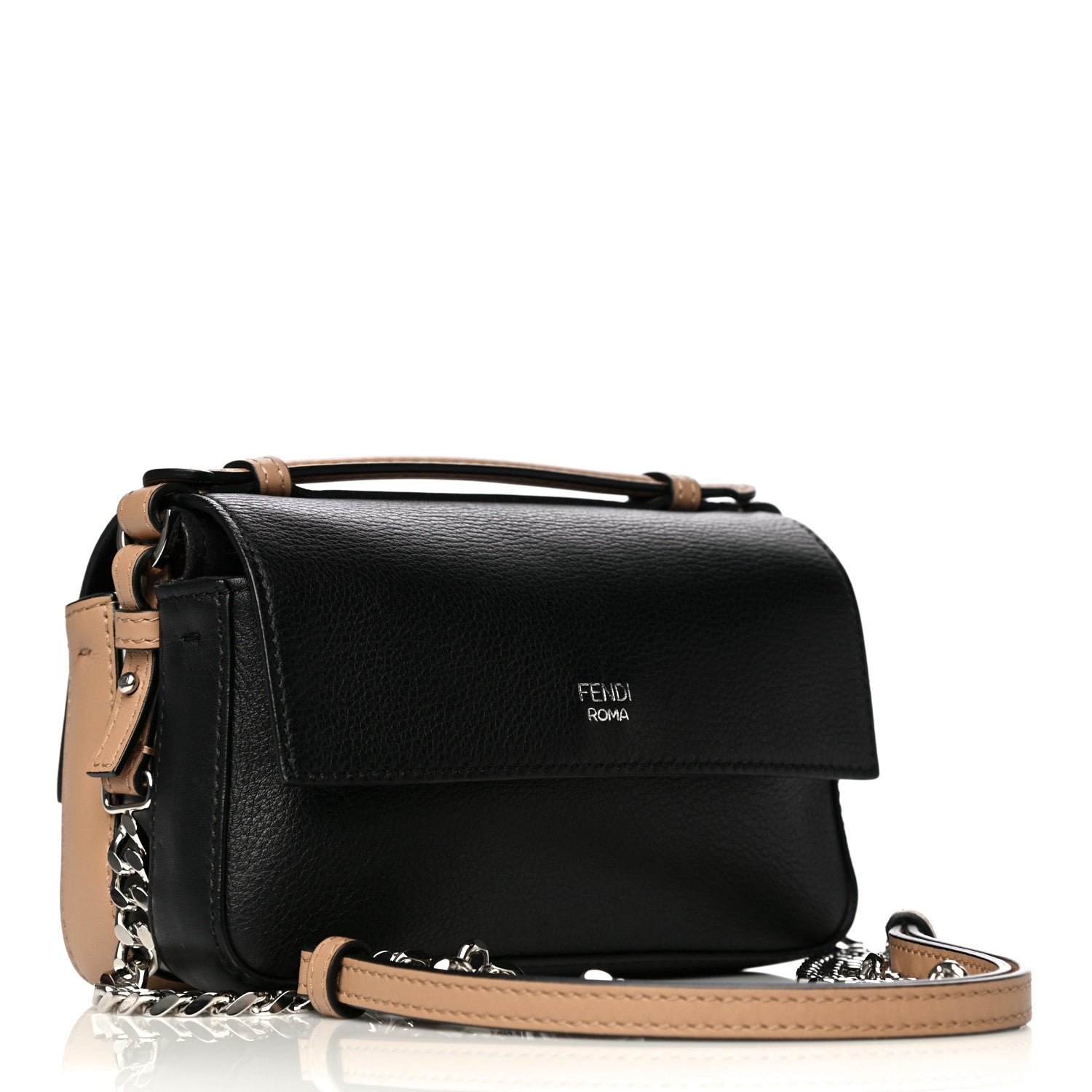 Fendi Calfskin Striped Flowerland Bow Micro Double Baguette Brown Black White 4 of 13