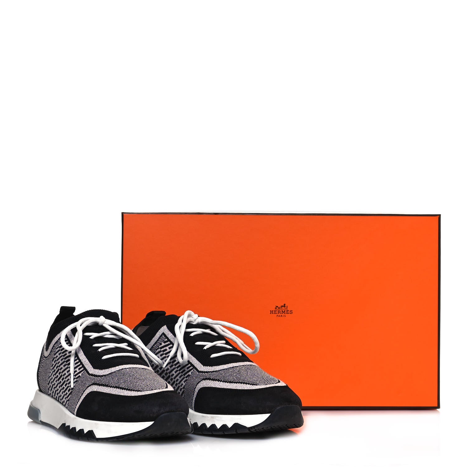 Hermes Knit Bi-Color Womens Addict Sneakers 39 Black White 17 of 17
