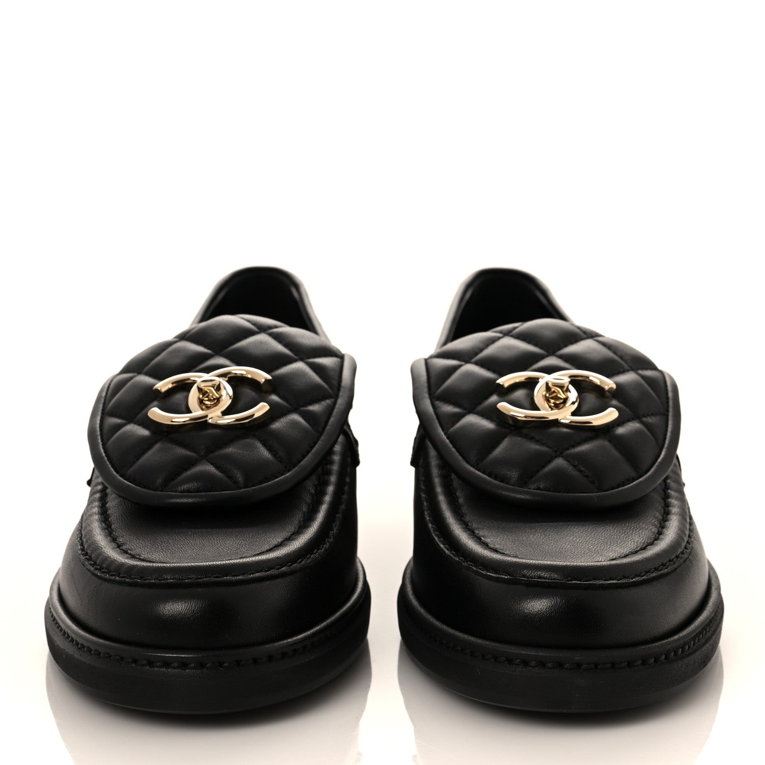 Chanel Lambskin Quilted CC Turnlock Loafers 38 Black 2 of 8