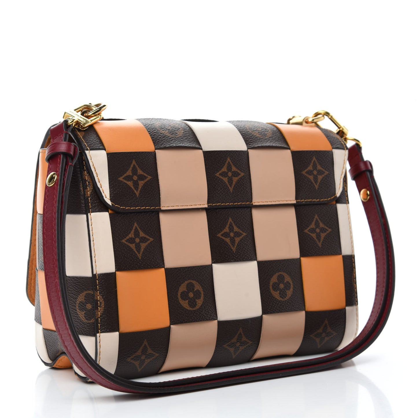 Calfskin Monogram Check Twist MM Beige White Orange