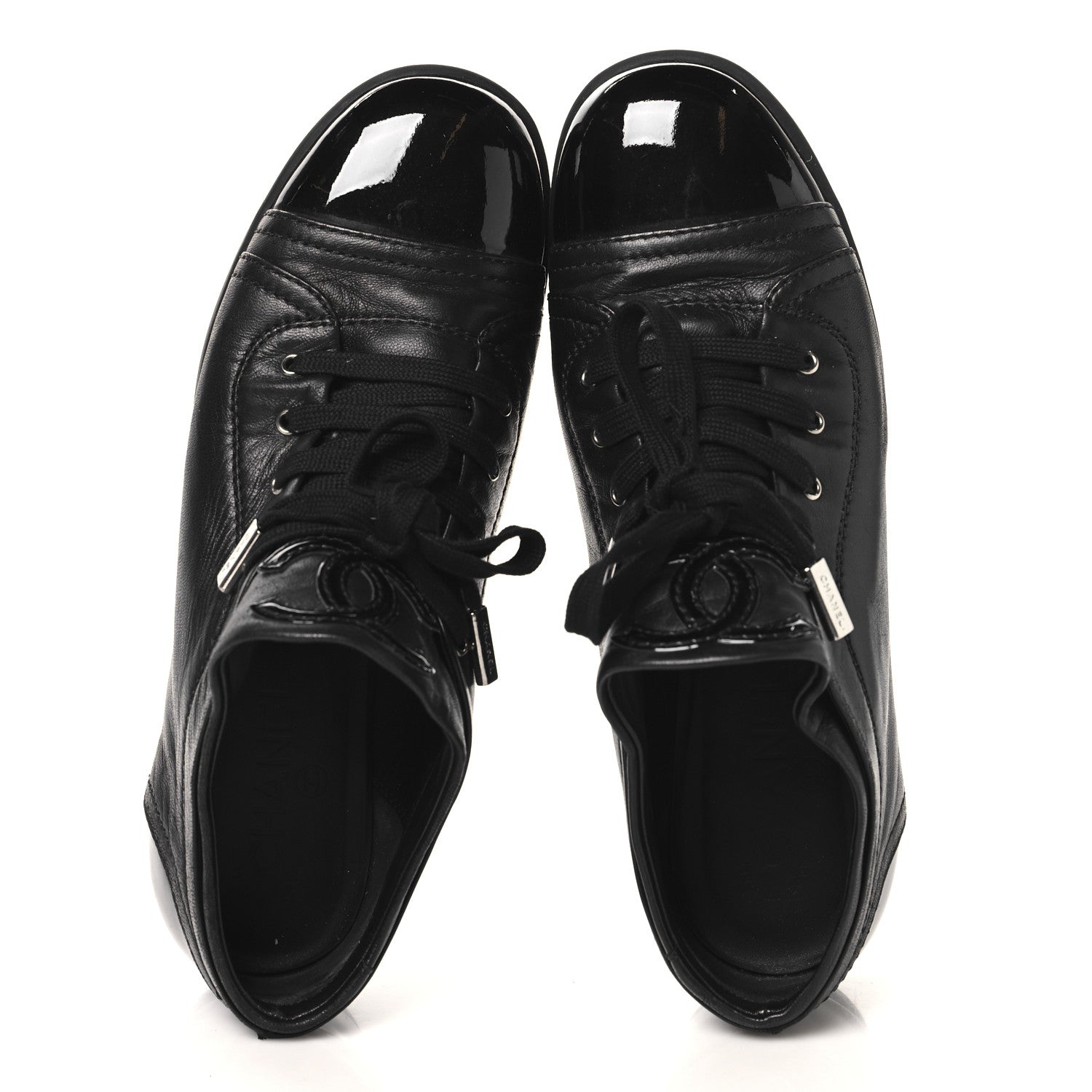 Chanel Lambskin Patent Cap Toe CC Sneakers 39.5 Black 2 of 9