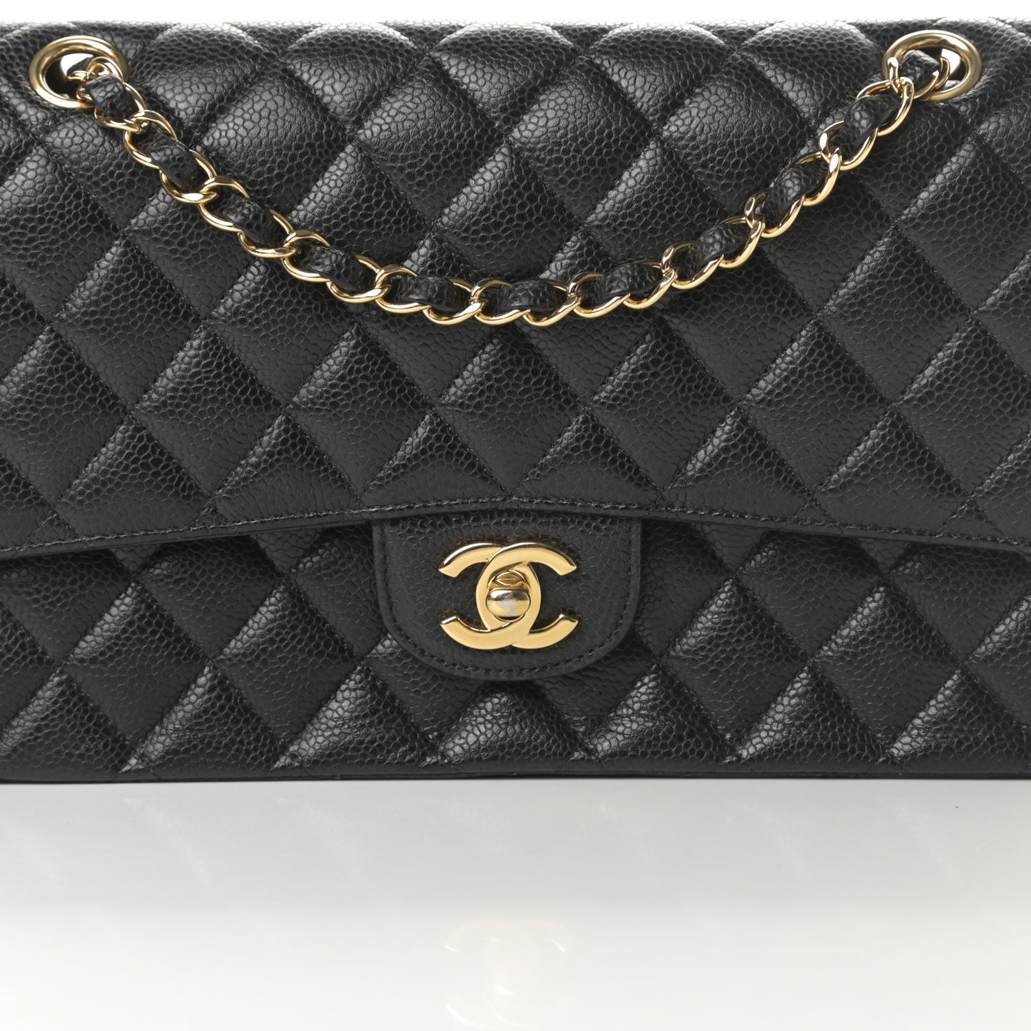 Caviar Quilted Medium Double Flap Black
