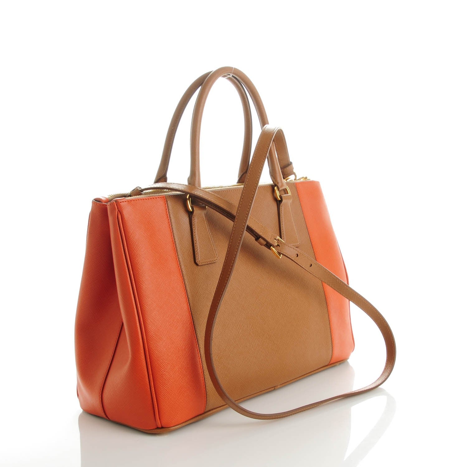 Prada Saffiano Lux Colorblock Medium Galleria Double Zip Tote Caramel Papaya 3 of 8