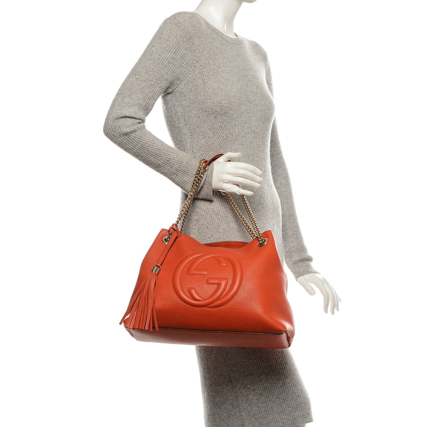 Pebbled Calfskin Medium Soho Chain Shoulder Bag Sun Orange