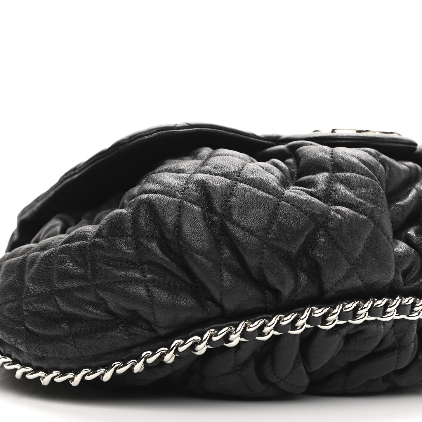 Washed Lambskin Quilted Large Chain Around Messenger Black