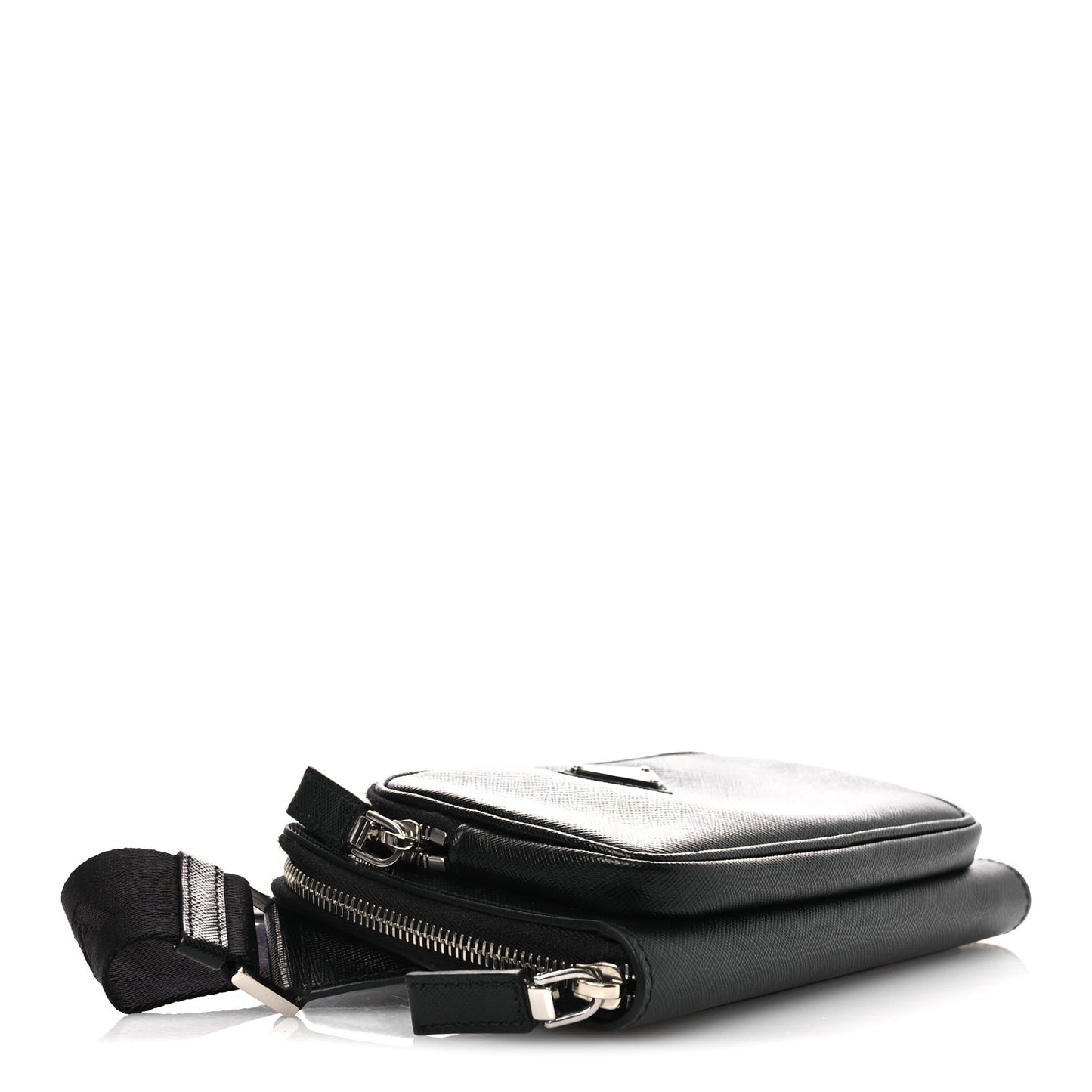 Saffiano Travel Double Zip Crossbody Belt Bag Black