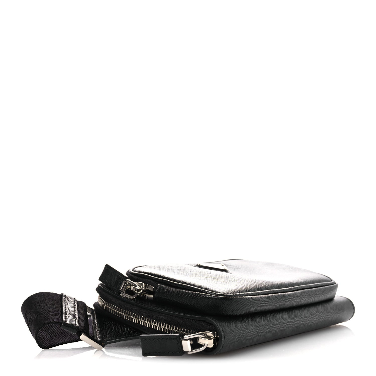 Prada Saffiano Travel Double Zip Crossbody Belt Bag Black 4 of 10