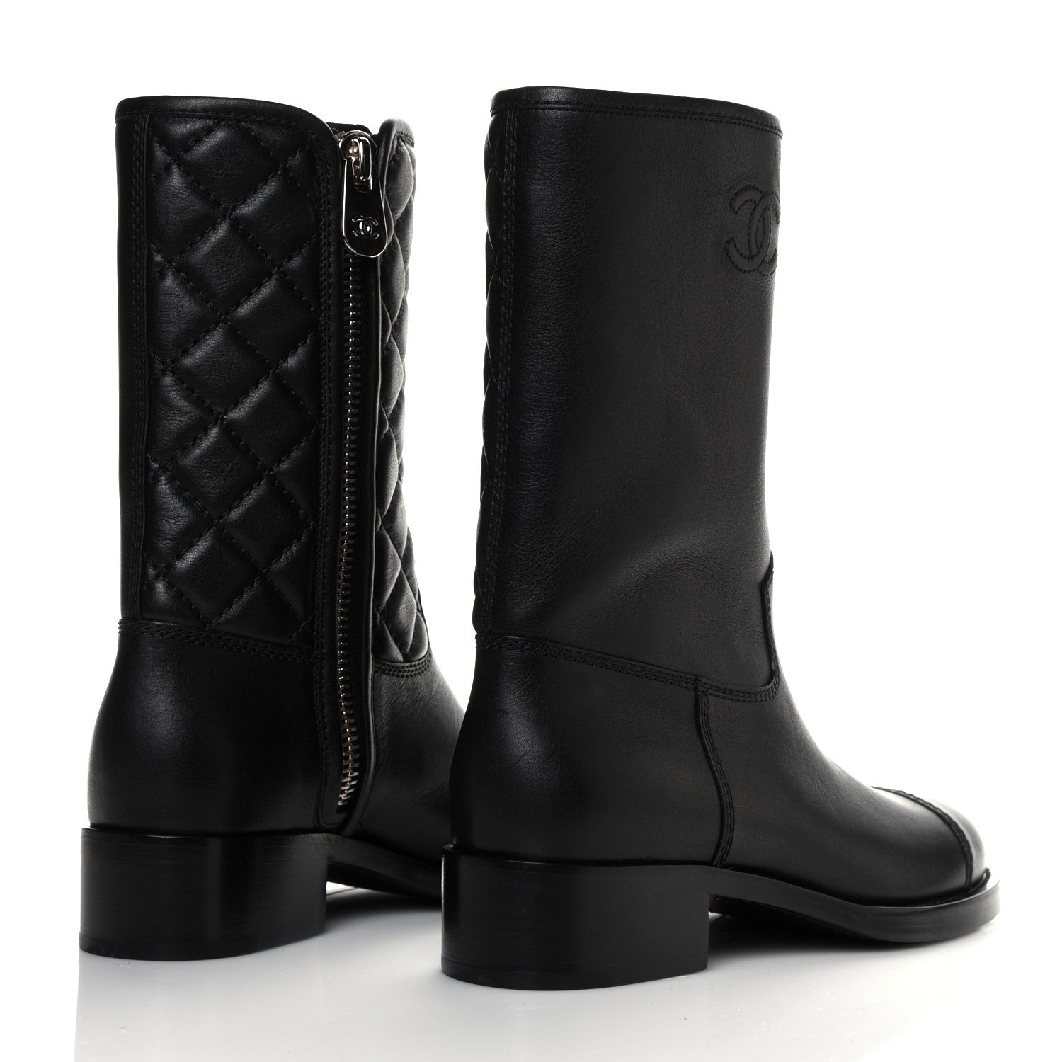 Chanel Calfskin Quilted CC Logo Mid Calf Boots 36.5 Black 4 of 6