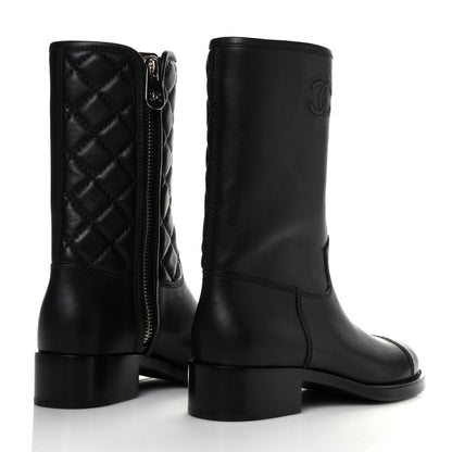 Chanel Calfskin Quilted CC Logo Mid Calf Boots 36.5 Black 4 of 6