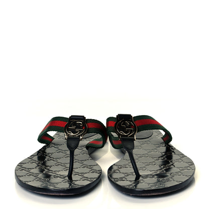 Gucci Nylon Guccissima Web Womens Thong Sandals 41 Green Red Black 2 of 11