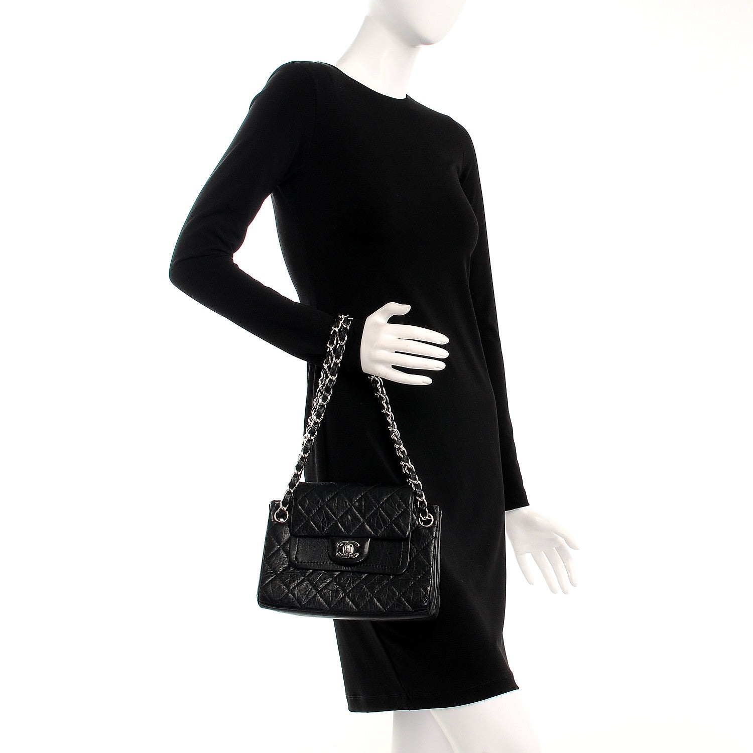 Chanel Aged Calfskin Quilted Accordion Double Flap Black 2 of 8