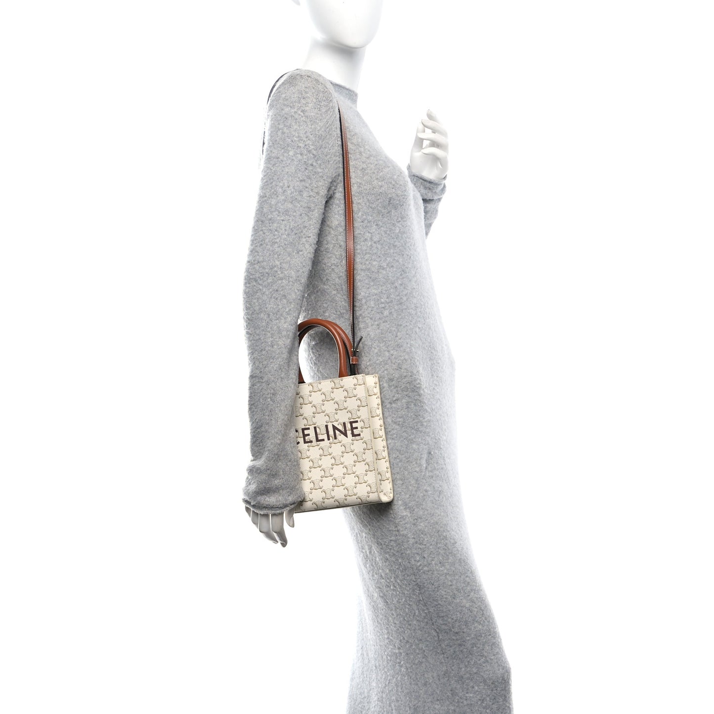 Triomphe Canvas Calfskin Mini Vertical Cabas White