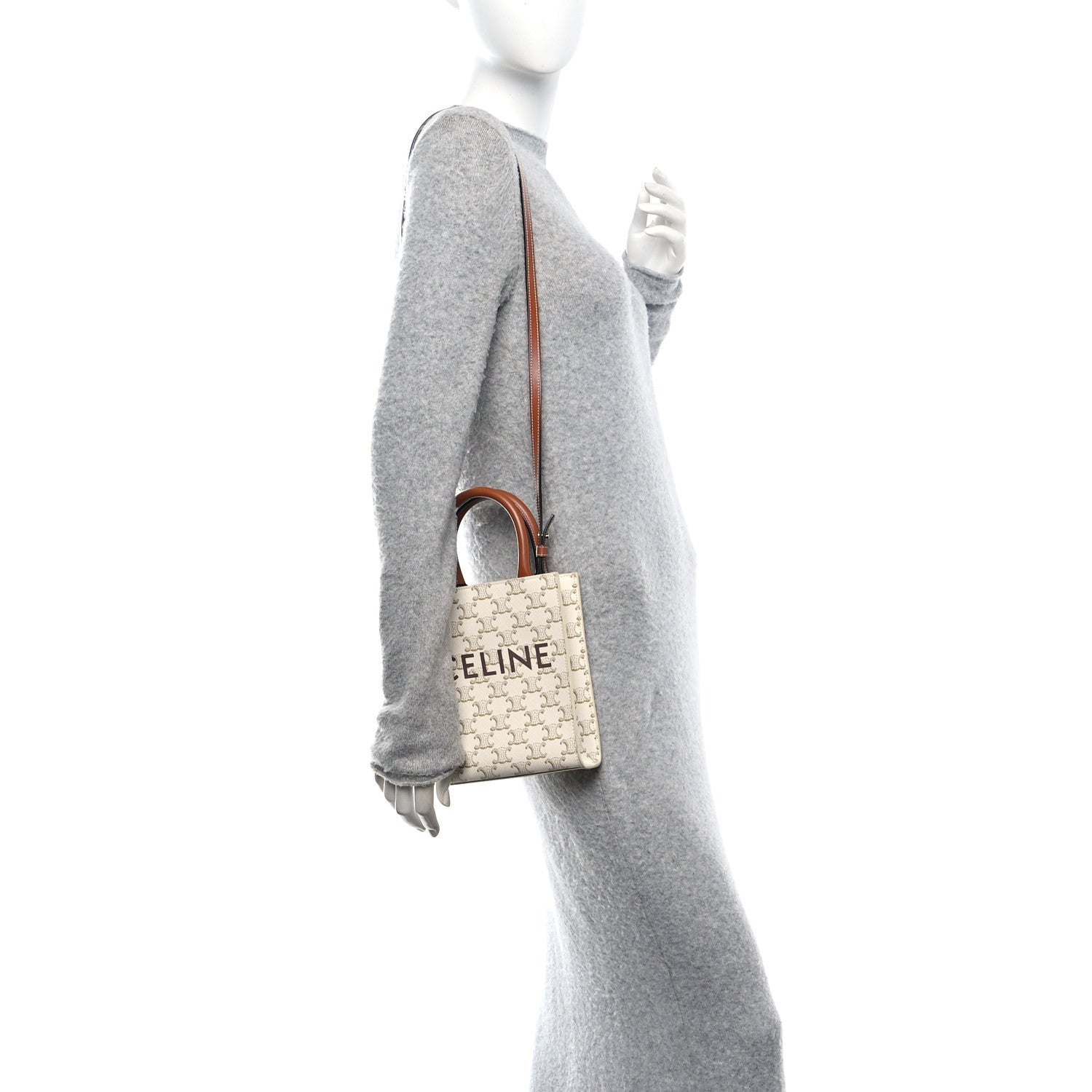 Celine Triomphe Canvas Calfskin Mini Vertical Cabas White 2 of 9