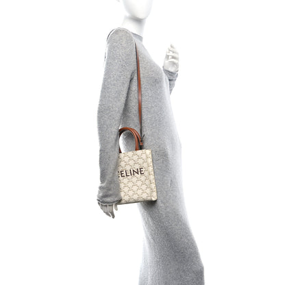 Celine Triomphe Canvas Calfskin Mini Vertical Cabas White 2 of 9