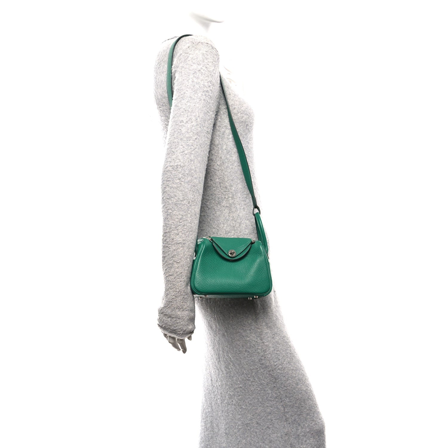 Hermes Taurillon Clemence Mini Lindy 20 Vert Vertigo 2 of 11