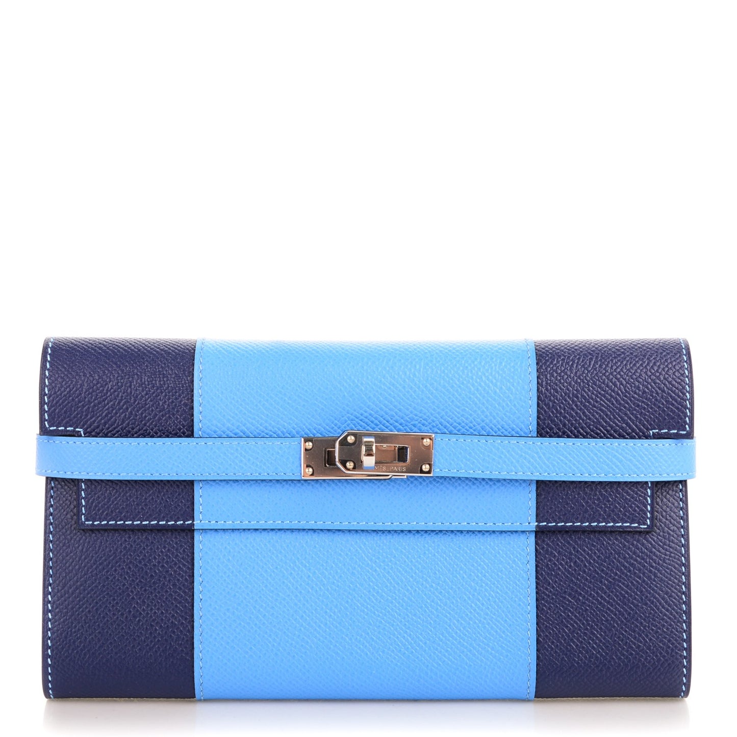Epsom Kelly Longue Flag Wallet Bleu Paradis Bleu Saphir