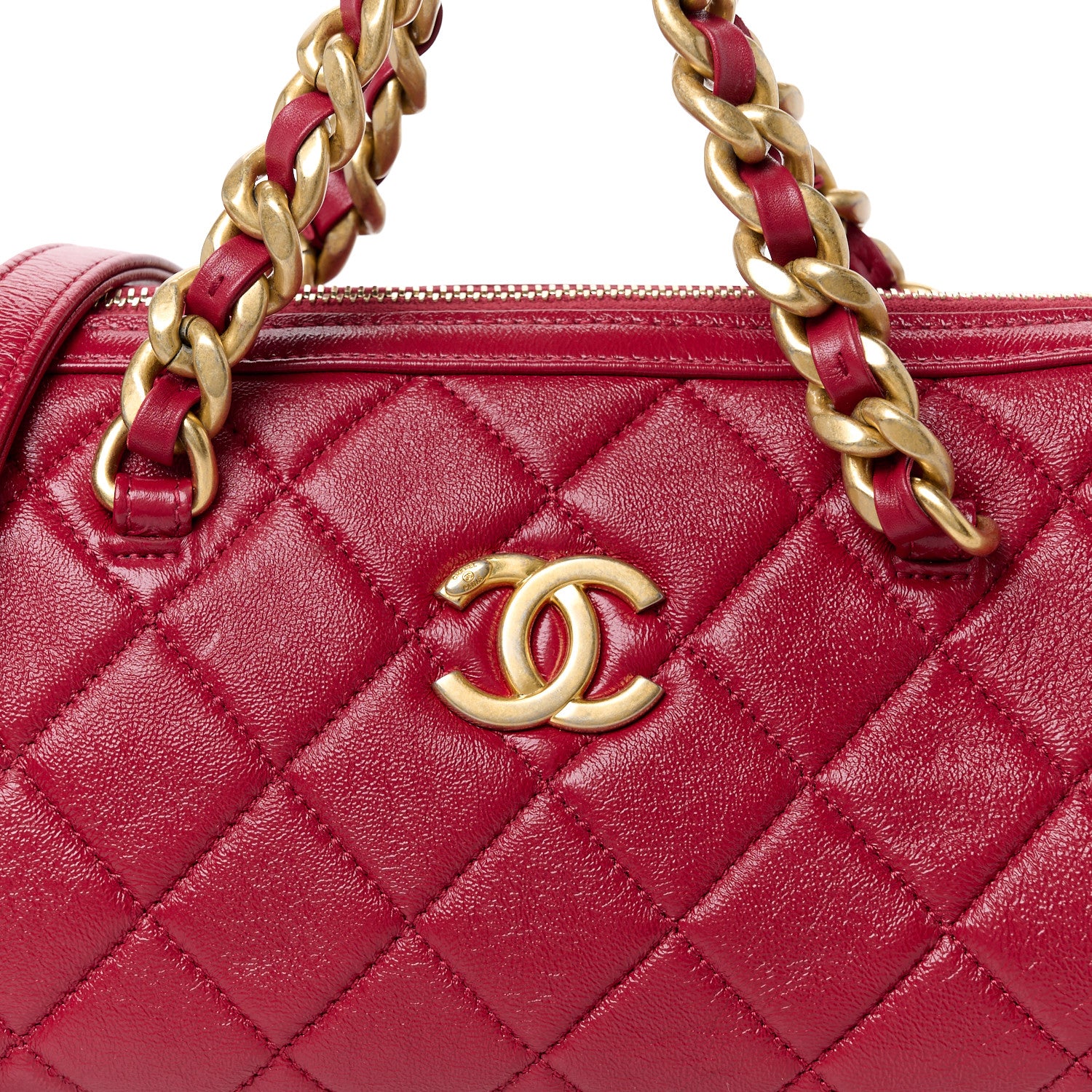 Chanel Shiny Lambskin Quilted Fashion Therapy Bowling Bag Red 8 of 10
