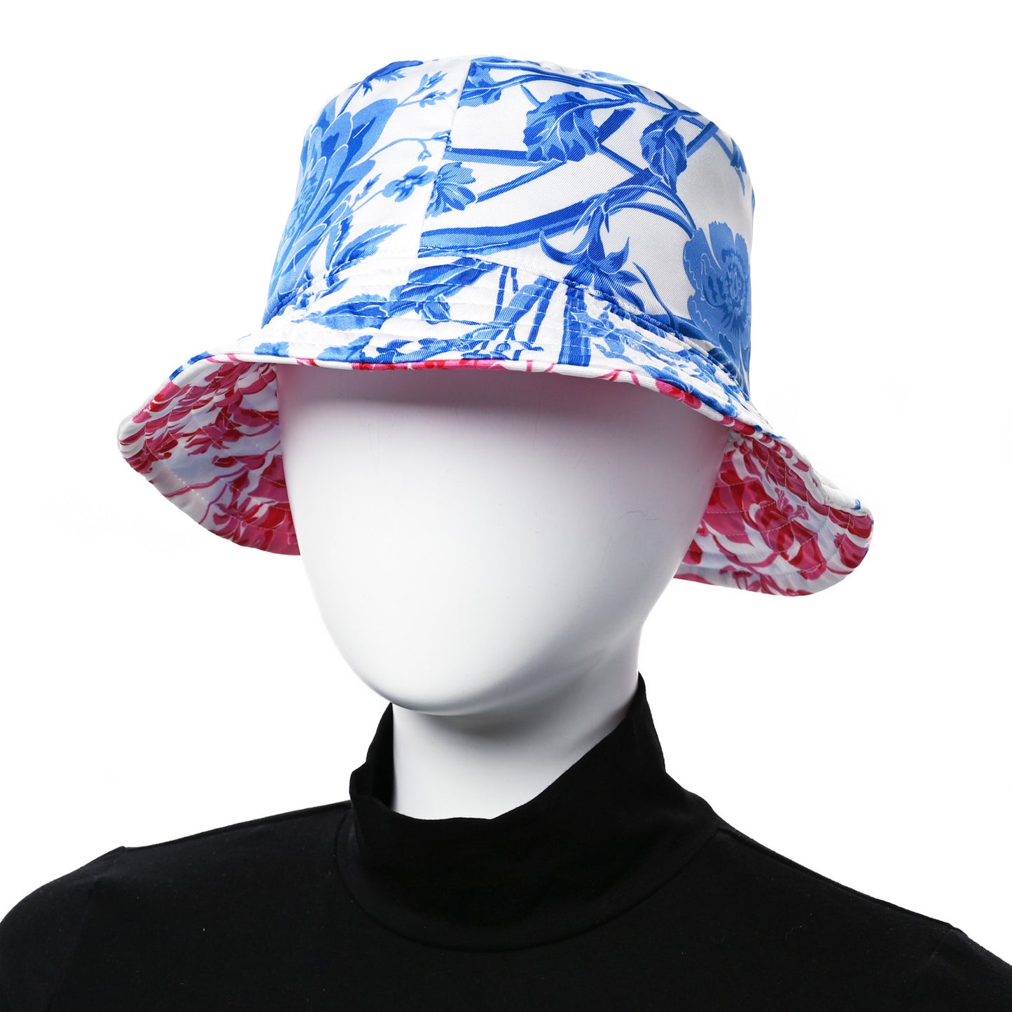 Silk Monogram Bob Reversible Flora Bucket Hat with Pouch  Pink Blue White