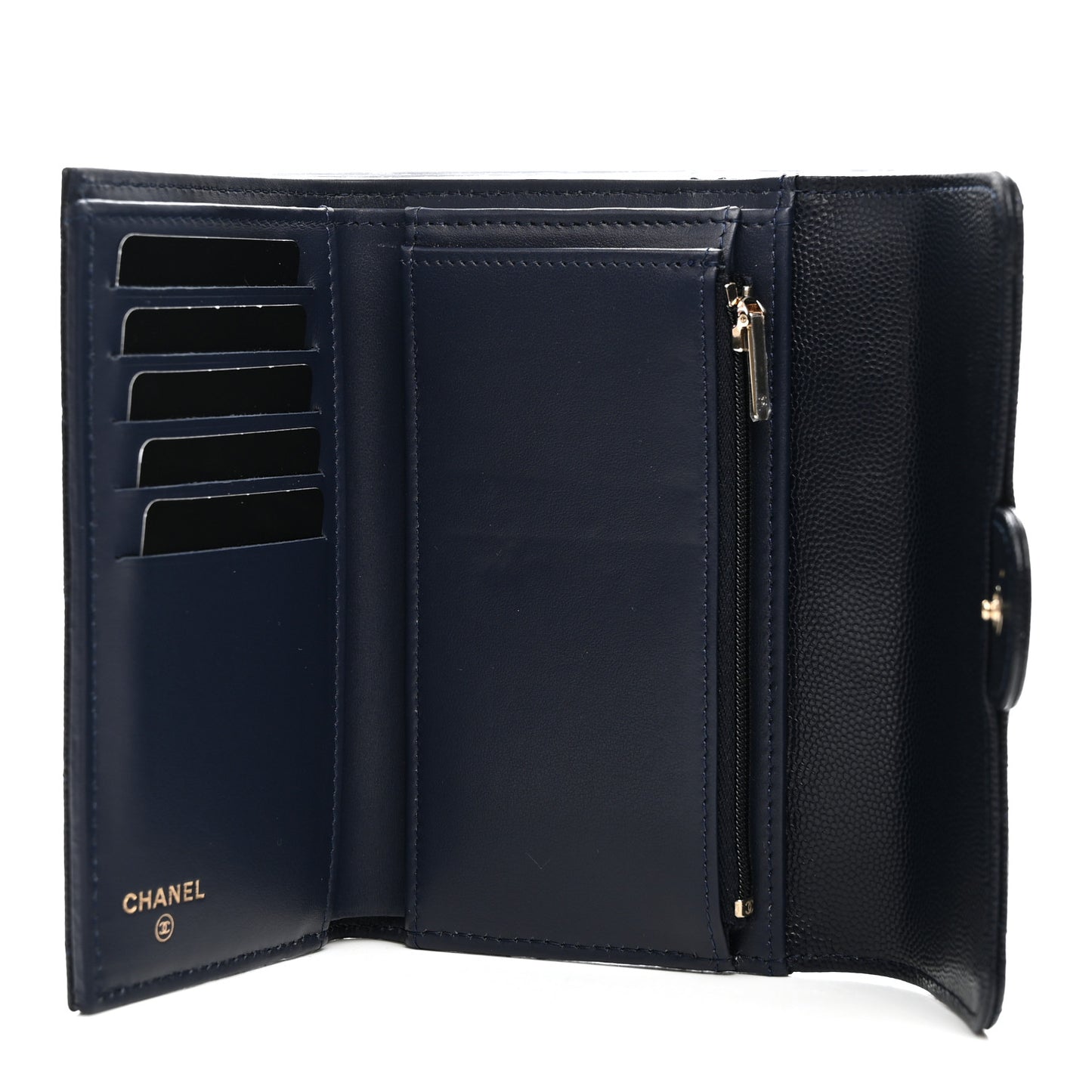 Caviar Quilted Medium Flap Wallet Dark Blue