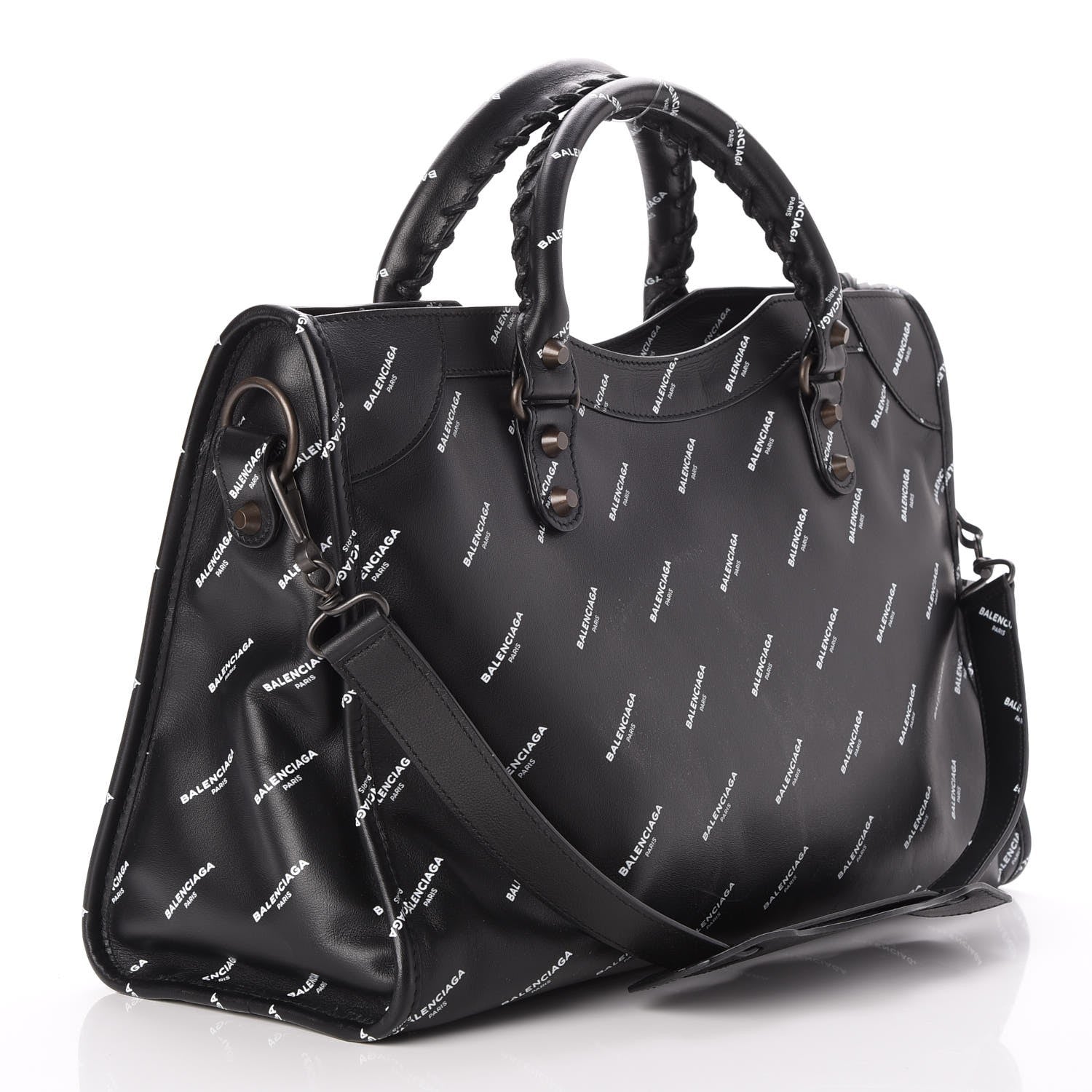 Balenciaga Veau Allover Logo Classic Hardware City Black White 4 of 8