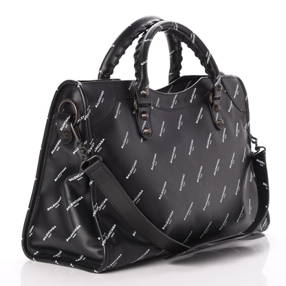 Balenciaga Veau Allover Logo Classic Hardware City Black White 4 of 8