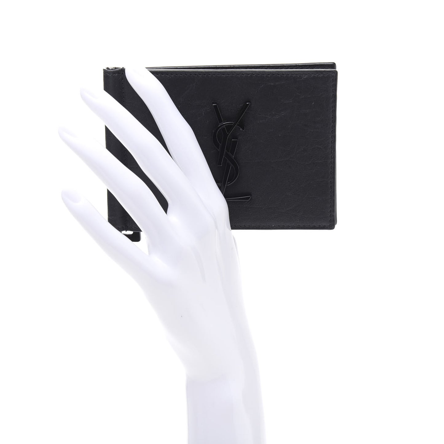 Calfskin Crocodile Embossed Bill Clip Card Case Black