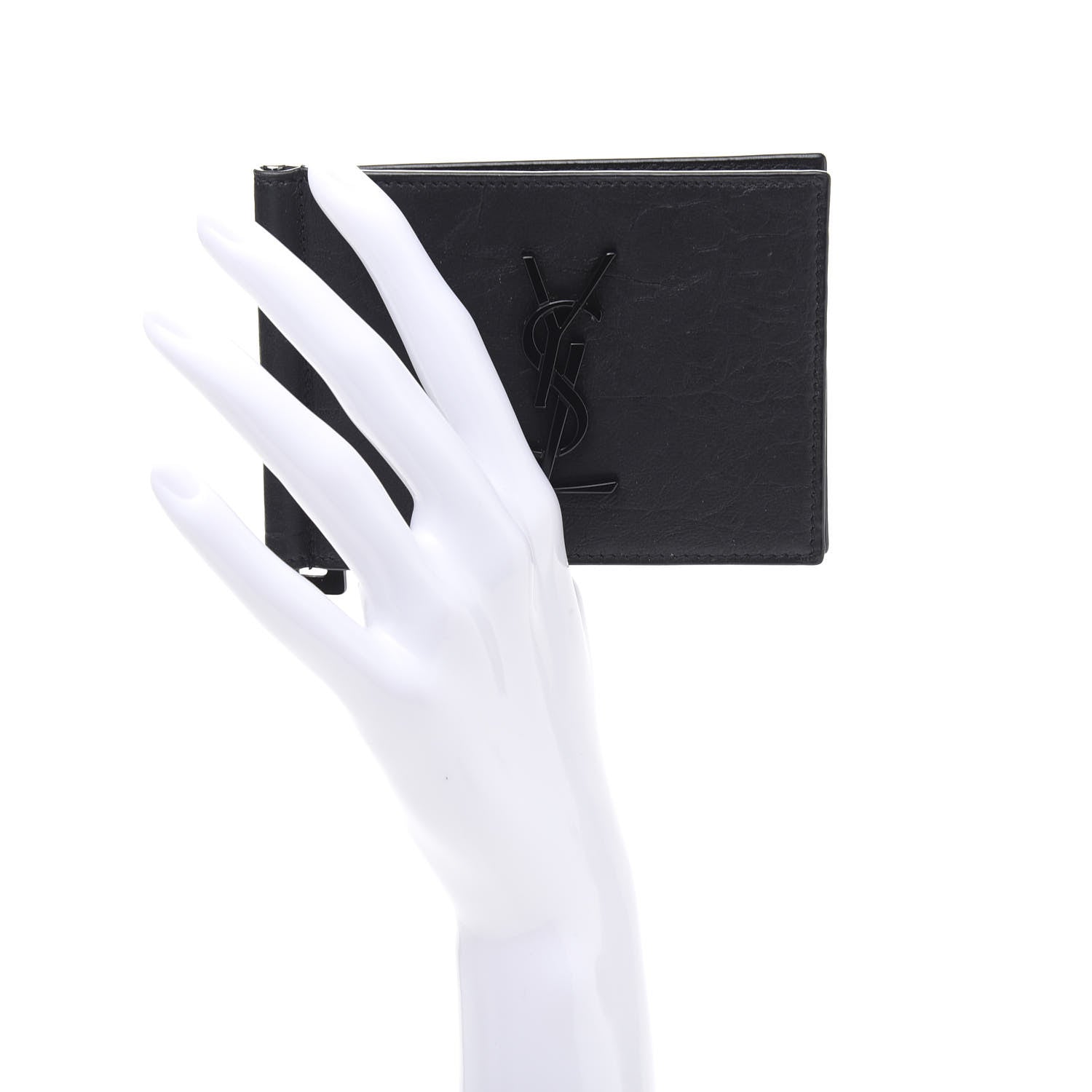 Saint Laurent Calfskin Crocodile Embossed Bill Clip Card Case Black 2 of 8