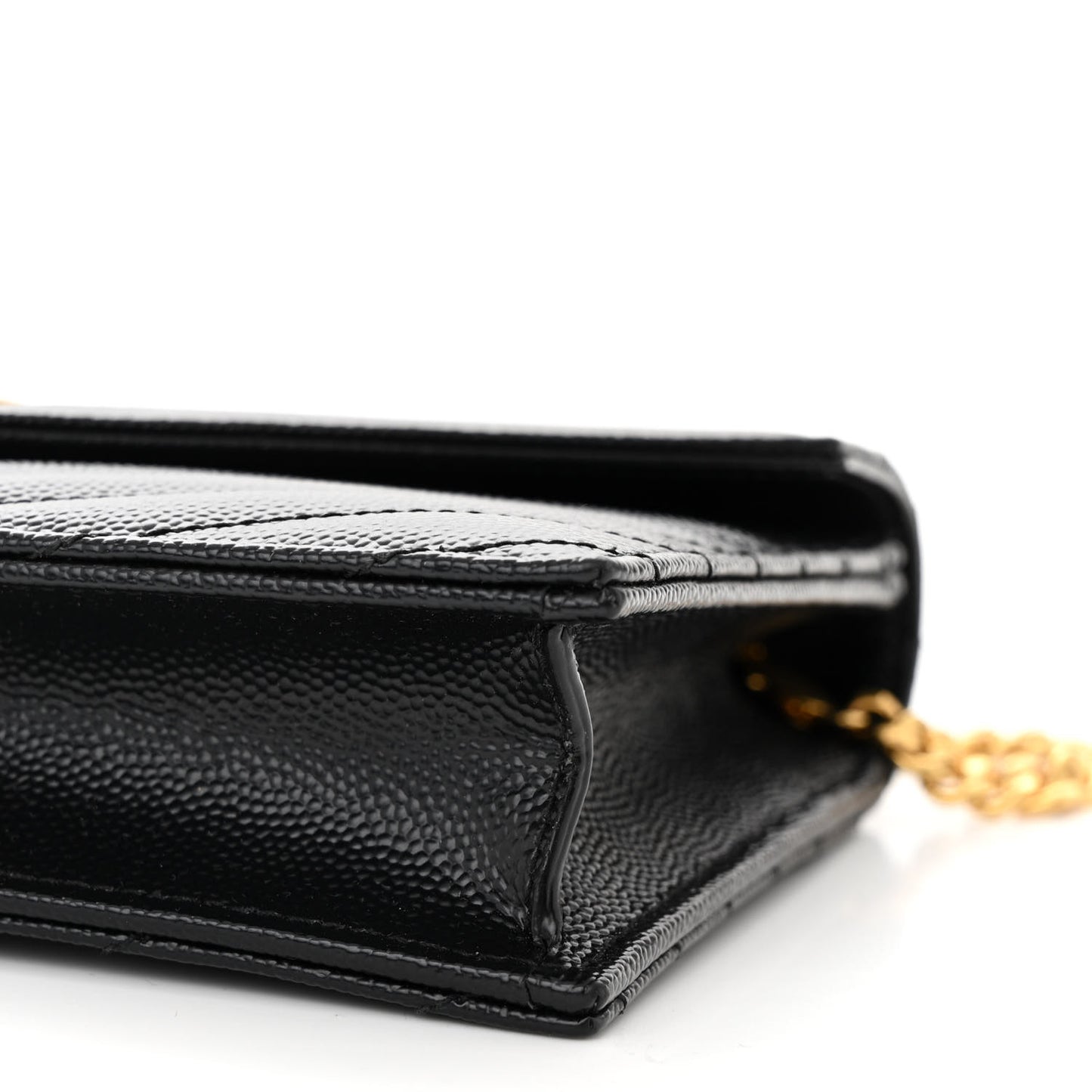 Grain De Poudre Matelasse Chevron Monogram Envelope Chain Wallet Black